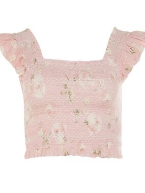 Love Shack Fancy Pink Smocked Crop Tank Top Shirt XS Loveshackfancy